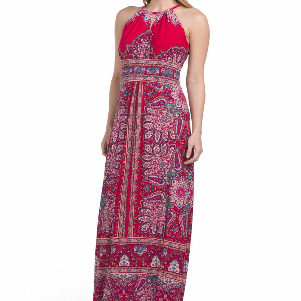 London Times Elegant Pink Paisley Maxi Dress